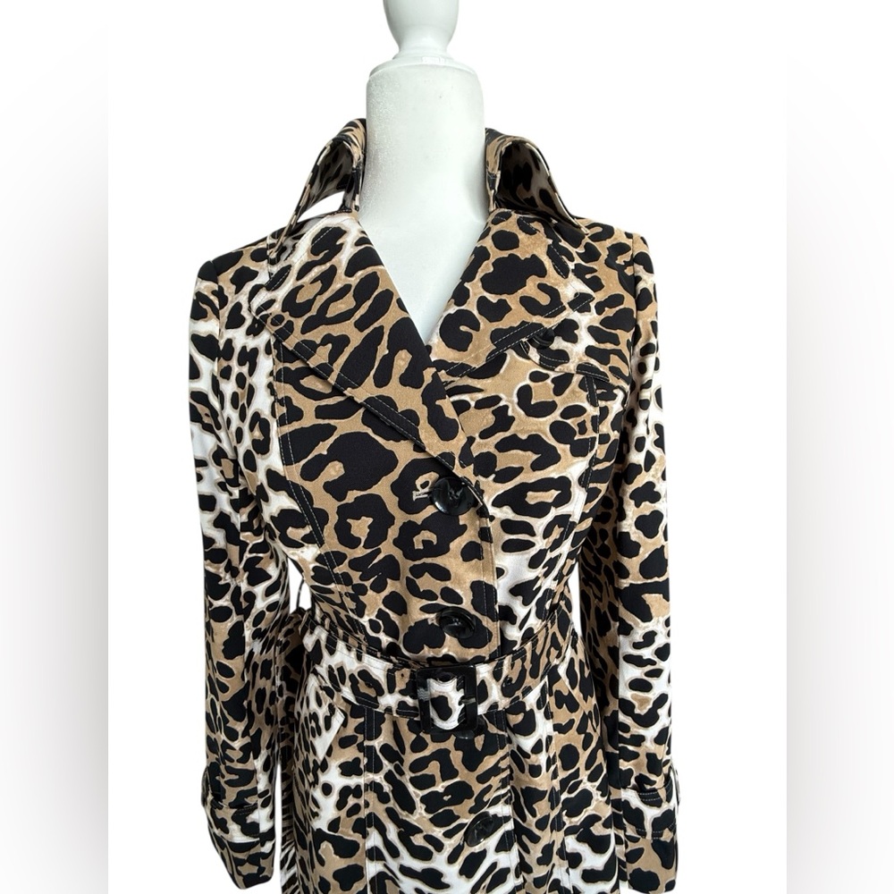 Cache Leopard Print Trench Coat Jacket Belted Ani… - image 2